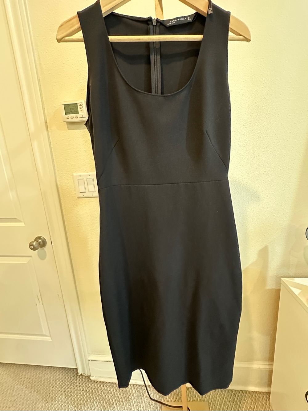 Zara Woman Black Midi Dress Sleeveless Tailored Work Evening Size L